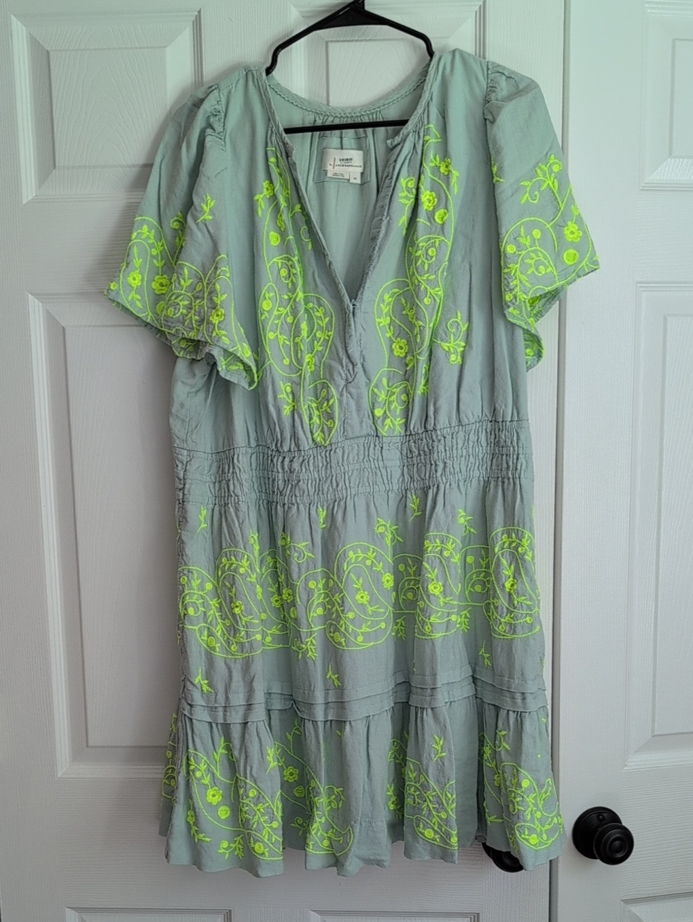 Anthropologie Somerset Mint Green And Neon Yellow Floral Mini Dress